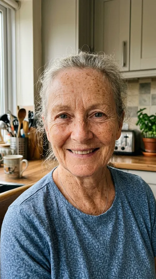 Femme âgée souriante dans une cuisine