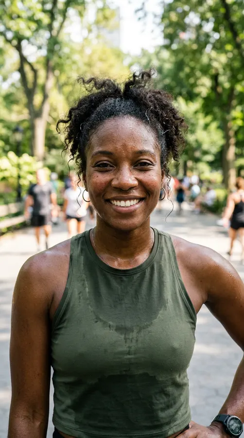 Jeune femme sportive souriante dans un parc