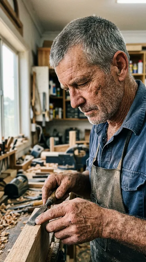 Homme senior concentré dans un atelier